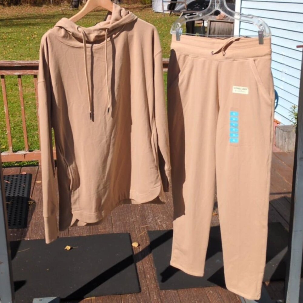 Earth Yoga Sz XL Sweatsuit Beige Y2K Athleisure Sporty Track Walking Comfy Soft